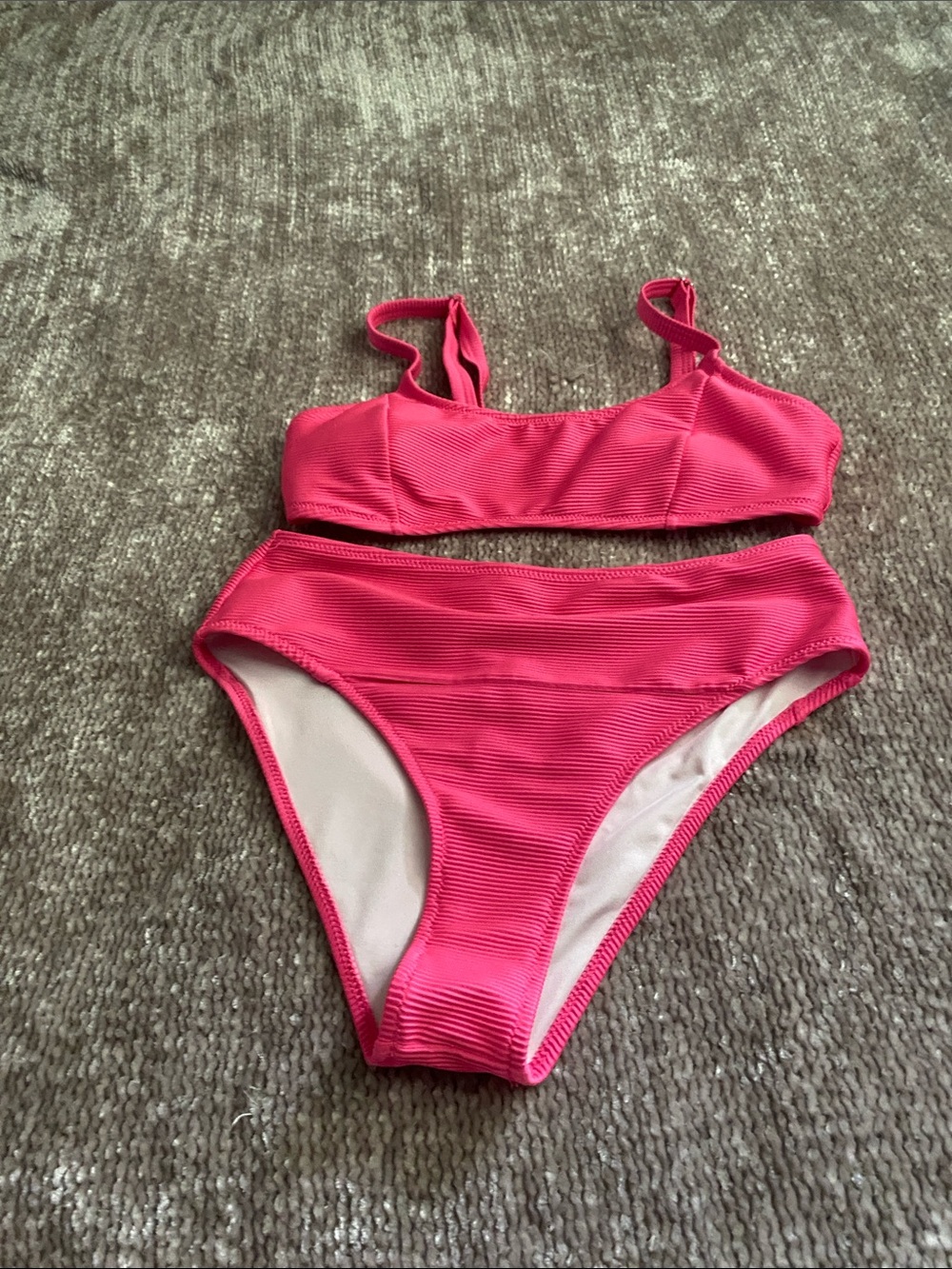 Hot Pink Two-Piece Ribbed Bikini Set